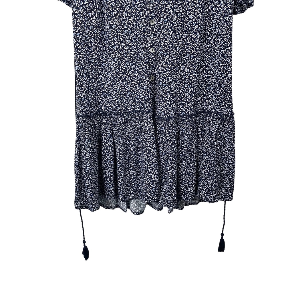 Faherty Orinda Mini Dress in Riverton Ditsy Floral Size XS blue tassel button up - Picture 5 of 9